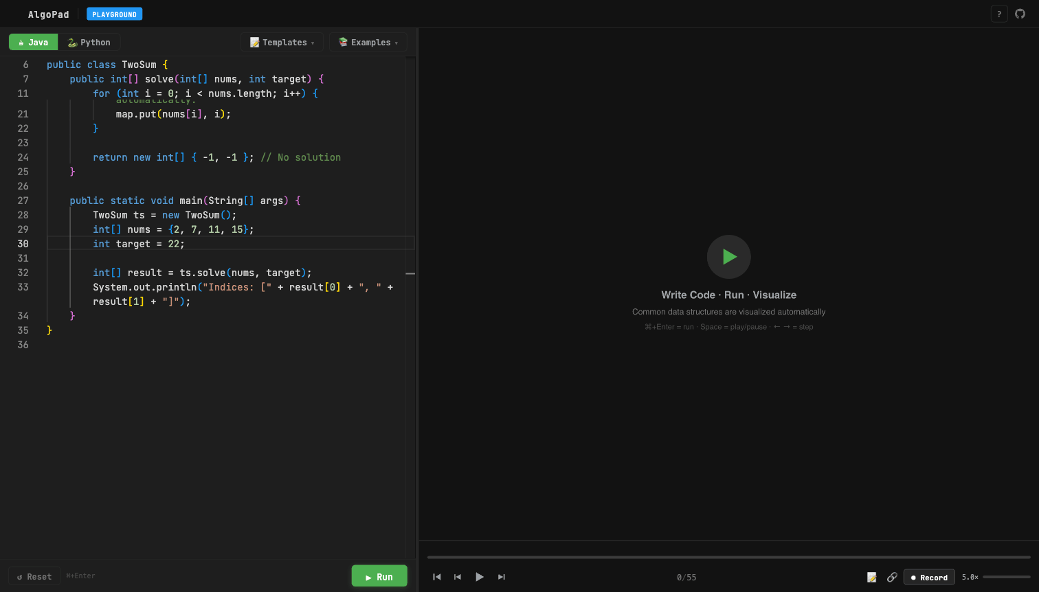 AlgoPad - Algorithm Visualizer for Java & Python | Step-by-Step Code ...